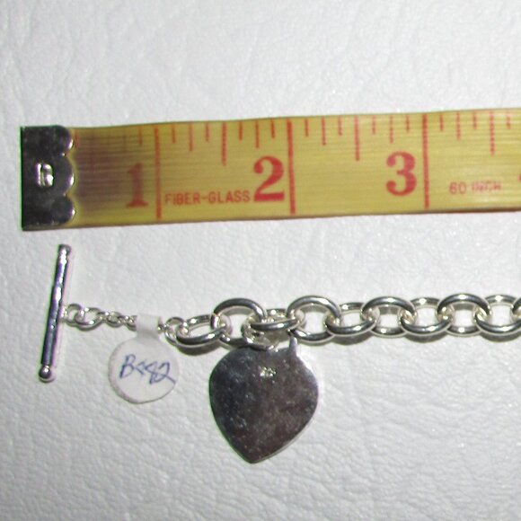 925 Silver Heart Charm Heavy Link Bracelet – NEW - Picture 4 of 8